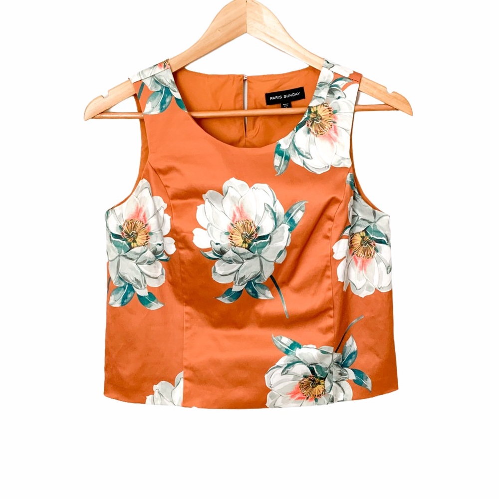 Paris Sunday Orange Floral Midi Crop Top